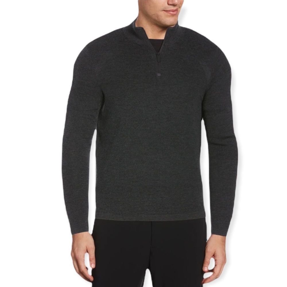 PERRY ELLIS TEXTURED MERINO WOOL BLEND QUARTER ZIP SWEATER